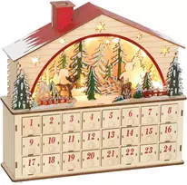HOMCOM Adventų kalendorius pildomas, 24 stalčiai, kalėdinis kalendorius su LED lemputėmis, natūrali mediena, 36 x 10 x 34 cm