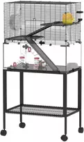 Hamsterio narvas, smulkių gyvūnų aptvaras su 3 lygiais, bėgimo ratas, namelis, platformos, rampos, dubenėlis maistui, vandens buteliukas, priedai, plienas, plastikas, juodas