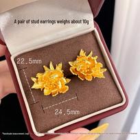 Gold Peony Flower Earrings: Vintage-Style Light Luxury for Weddings