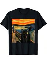 The Scream Black Cat By Munch Edvard Famous Painting Funny T-Shirt S juoda