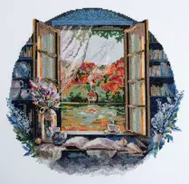 Abris Art Kryželiu siuvinėjimo rinkinys „Arbatos metas prie lango“ 23x23 cm
