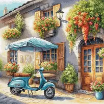Ava Stitch Mėlyna Vespa – kryželiu siuvinėjimo rinkinys, 28,6×28,6 cm