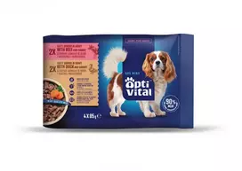 OptiVital maišeliai - visavertis šunų ėdalas su antiena/jautiena 4x85g