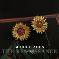 Van Gogh Sunflower~ Heavy Industry Metal Art Flower Stud Earrings Retro Exaggerated Earrings