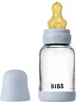 BIBS stiklinis buteliukas nuo dieglių 120 ml (Baby Mėlyna) pilnas komplektas