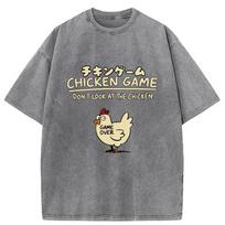 Chicken Game medvilniniai skalbti marškinėliai vyriški juokingi marginti trumpomis rankovėmis nuleistais pečiais šventiniai marškinėliai atsitiktiniai Harajuku S