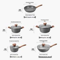 Maifan akmens nelimpantis indų rinkinys: Wokas, Keptuvė, Pieno puodas, Sriubos puodas - Tinka indukcinei kaitlentei Non-stick Family Set black