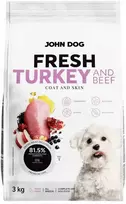 Šunų maistas - JOHN DOG Šviežia kalakutiena ir jautiena sausas šunų maistas 3kg
