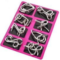 Fun Link Series Puzzle Set 8Pcs Metal Detachable Buckle Adult Stress Relief Fidget Toy Intellectual Puzzle Game Creative Gift raudona