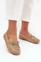Mokasinai smėlio spalvos odiniai su skylutėmis kasdienai Ideal Shoes