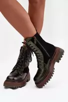 Aulinukai tamsiai žali su platforma odiniai Step in Style
