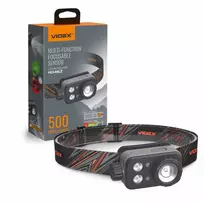 Įkraunamas galvos žibintas su judesio jutikliu LED Luminus SST20 10W, 500Lm 5000K + SMD 3W Raudonas/Žalias, Li-pol 2000mAh, VIDEX VLF-H046Z – Optinis ZOOM fokusavimui ir medžioklės šviesos spektras