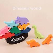 Montessori vaikų mediniai gyvūnų balansiniai blokai stalo žaidimai žaisliniai dinozaurai, lavinantys krovimas aukštas statybinis blokas medinis žaislas berniukai
