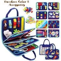 Busy Board, Educational Activity Sensory Board Preschool Learning Fine Motor Skills Toys, Toddler Travel Toy for Plane Car mėlyna