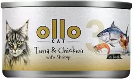 OLLO Cat nr 3 Tuna ir vištiena su krevetėmis sultinyje – šlapias kačių maistas – 70g