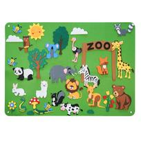 Green Zoo Puzzle Busy Board Children's Felt Storyboard Set 35 pieces, Farm Animal Cognitive Game Birthday Gift 40.5X29.3in žalia