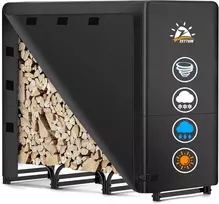 Zettum metalinė malkų lentyna su 600D uždanga, 121 x 35 x 121 cm, atspari vandeniui, juoda