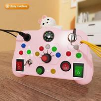 New Montessori Busy Board Sensory Toys Educational Buttons Switches Socket Baby Sensory Board Switch Toy Preschool Education rožinė