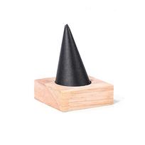 Multiple Size Flannelette Rings Display Stand Jewelry Display Wooden Rings Organizer  Finger Ring Black-1 Cone