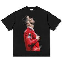Stylish Cream Cristiano Ronaldo Manchester United Era Football Star Portrait Graphic Casual Cotton Short-Sleeve T-Shirt 4XL