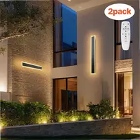 Lauko sieniniai šviestuvai, modernus fasado apšvietimas, reguliuojamas ryškumas ir spalva su pulteliu, 2 vnt., 600 mm, IP65 atsparumas vandeniui, LED juosta namui, terasai ir garažui