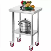 Nerūdijančio plieno maisto ruošimo darbo stalas su ratais ir reguliuojama lentyna komercinei virtuvei, restoranui, viešbučiui, garažui, laukui, 61 x 45 cm virtuvinis stalas, mobili darbo vieta