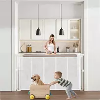 Ištraukiami apsauginiai varteliai vaikams ir augintiniams, tinkliniai saugos varteliai, lengvai montuojami, 870 mm aukščio, išsiplečia iki 1400 mm pločio, balti vidaus varteliai, apsauginė tvorelė