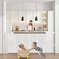 Ištraukiami apsauginiai varteliai vaikams ir augintiniams, su apsaugine juosta ir tinkleliu, vidaus saugos vartai laiptams ir durims, balta ištraukiama užtvara