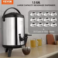 Nerūdijančio plieno izoliuotas gėrimų dozatorius 6 litrų karštų ir šaltų gėrimų serveris su čiaupu, maistinis termosas gėrimams, 6 L izoliuota gėrimų talpa, termo indas gėrimams