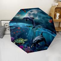 Ocean Dolphin Moon Print Umbrella, Windproof UV Protection Folding Travel Umbrella