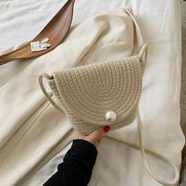 Korean Pearl Mini Crossbody Bag: Stylish Cotton Rope Shell Design for Girls smėlis