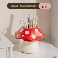 Creative Mushroom Pen & Brush Holder - Stylish Storage for Kids & Students raudona