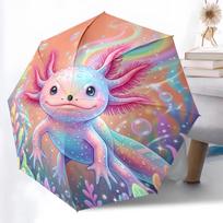 1 vnt. tvirtas 8 karkasų automatinis skėtis, švelnus axolotl šiltos šviesos skėtis, skaitmeniniu būdu spausdintas, sulankstomas skėtis kelionėms lauke