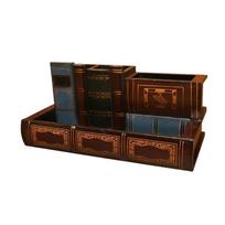 Creative Vintage Style Pen Holder Desktop Organizer Book Shape Storage Box Office Desk Accessory for Study Room Workspace with Multiple Compartments one size