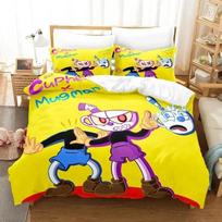 Anime Cuphead Mugman Bedding Set Single Twin Double Queen King Cal King Size Bed Linen Set 135x200cm