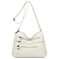 Washed Soft Leather Crossbody Bag for Women Double Layer Large Capacity Shoulder Box Bag Elegant Everyday Purse balta