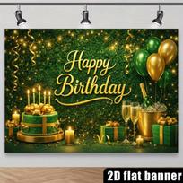 2D Green Gold Champagne Themed Happy Birthday Backdrop Banner Photography Background 47.2x31.5inch/120*80cm