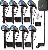 MEIKEE lauko RGB LED sodo šviestuvas su nuotolinio valdymo pultu, IP66, 8 žibintai, 10 spalvų, 30 režimų SP01RB