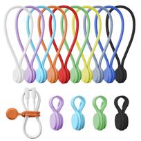 Reusable silicone magnet cable ties 2 size set (7.5cm 4 pieces + 19.5cm pieces) total 8 multi-color binding/organizing/bookmarking/refrigerator use.