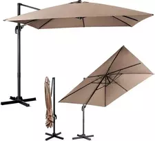 COSTWAY sodo skėtis 300 × 300 cm, kvadratinis, su rankenėle, 360° besisukantis, rudas