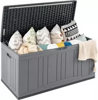 COSTWAY lauko sandėliavimo dėžė 300 l, HDPE, su dangčiu, sėdima vieta, 114 × 55 × 61 cm, ZB34073DE