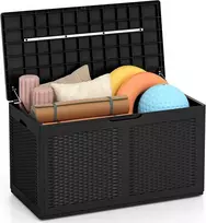 GIANTEX sodo dėžė 380 l, vandeniui atspari, su ratukais ir dangčiu, 111 × 56 × 61 cm, juoda