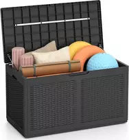 GIANTEX lauko daiktadėžė su dangčiu, ratukais, polipropileno, 380 l talpos, 111 × 56 × 61 cm, pilka