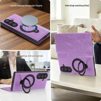 Samsung Z Fold7/6 Magnetic Phone Case with Stand, Screen Protection, and Business Leather. Z Fold7 violetinė