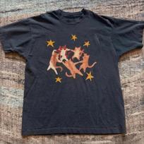 Y2K Dancing Cat and Star Print Short-sleeved Harajuku Hip-hop T-shirt Vintage Street Tee Casual Loose Fashion T Shirts Unisex S įvairiaspalvis