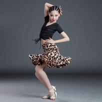 Vaikų profesionali suknelė Lotynų Amerikos šokiams mergaitėms, suknelės vaikams, su leopardo rašto viršumi, vidutinio ilgio rankovėmis, sijonu, Samba, Tango 120 ruda