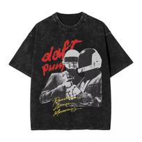 Hot Sale Electronic Band Daft Punk Poster Print TShirt Unisex Women Vintage Washed Cotton Harajuku Style Summer Tee Oversized Tops S