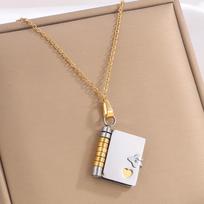 Metal Women's Sweater Chain Stainless Steel Lovers Choker Necklace Book Pendant Necklace  Girls Style 1