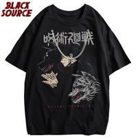 Men Harajuku Black Washed TShirt Hip Hop Streetwear  Graphic T Shirt Cotton Casual Tshirt Summer Short Sleeve Tops Japan Anime S