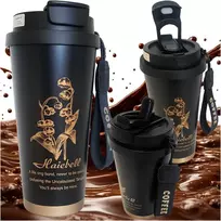 Aukštos kokybės termo puodelis su šiaudeliu, 530 ml, plienine rankena